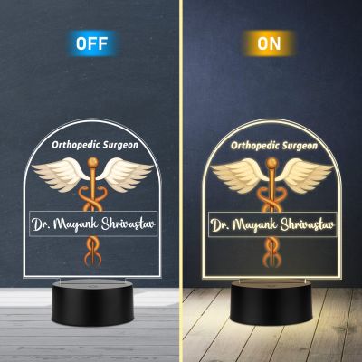 Personalized Orthopedic Surgeon LED Night Lamp with Medical Caduceus Design | Warm White Light Thankyou Gift for Doctor